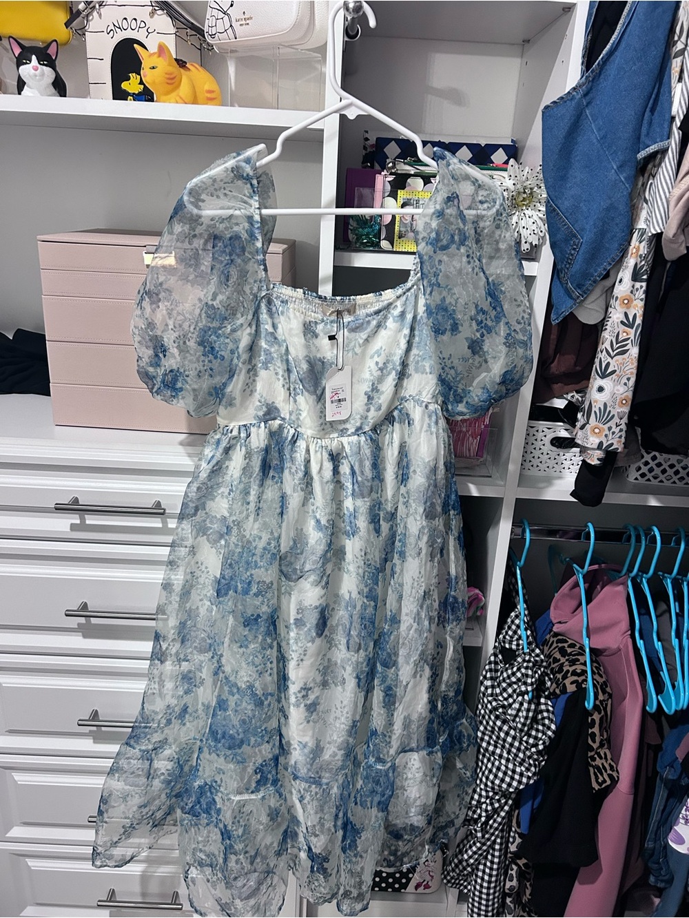 Women’s ' Blue Floral Puff-Sleeve Dress